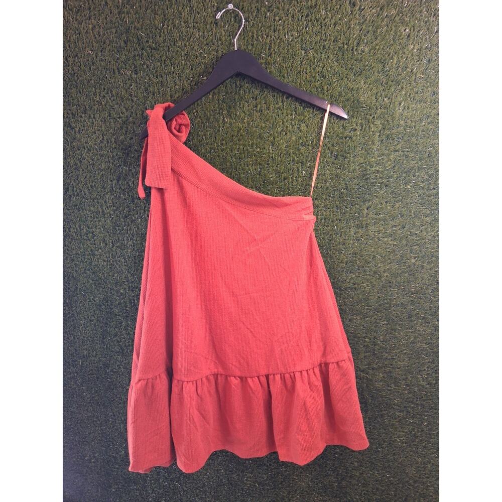Free People Avery One Shoulder Mini Dress Orange Ruffle Hem Tie Strap Size S